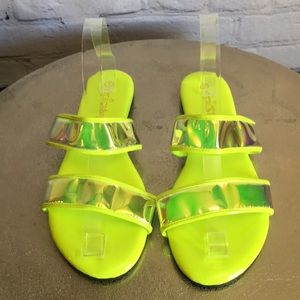 NEON GREEN IRIDESCENT SLIDES